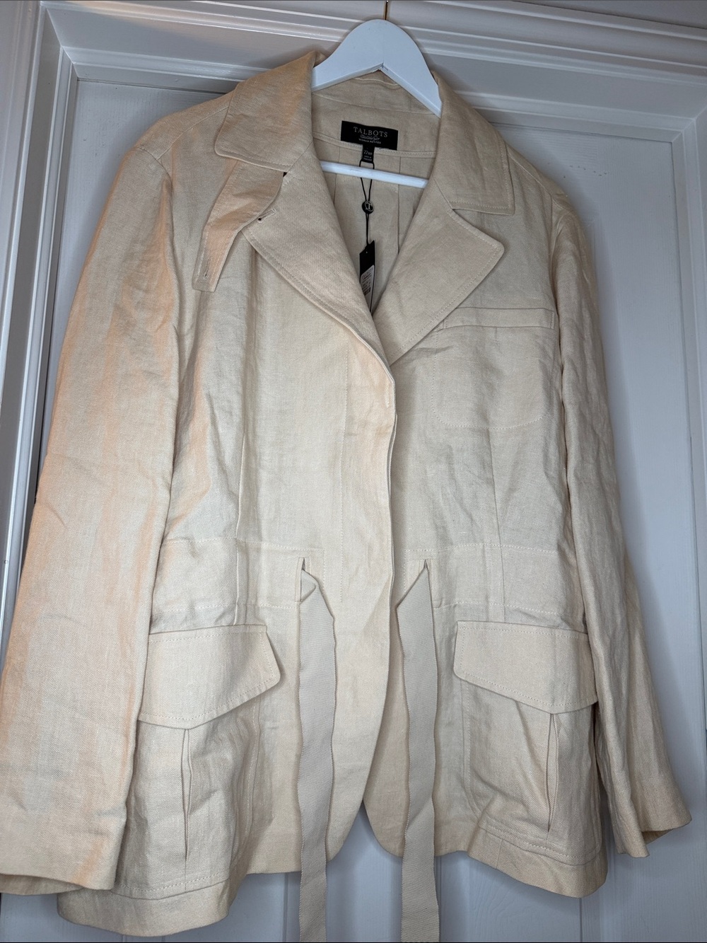 NWT Talbots Cream 100% Linen Tie-Waist Jacket